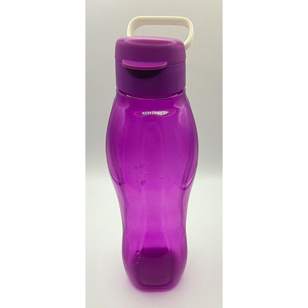 Tupperware 56 oz Purple/White Plastic Water Bottle Flip-Top Handle Lid